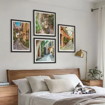 Les charmantes rues italiennes et les fleurs ensemble de 4 tableaux
