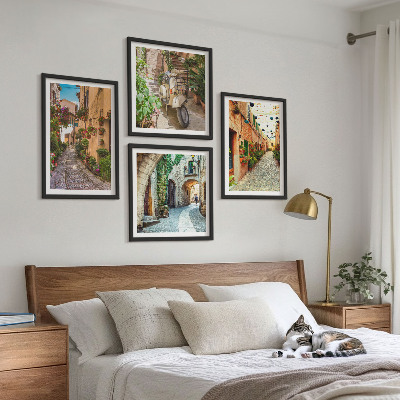 Ensemble de 4 tableaux Les charmantes rues italiennes et les fleurs