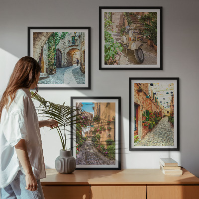 Ensemble de 4 tableaux Les charmantes rues italiennes et les fleurs