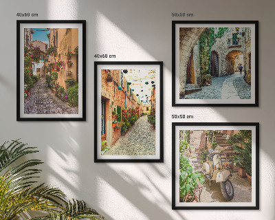 Ensemble de 4 tableaux Les charmantes rues italiennes et les fleurs