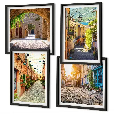 Rues charmantes pavées polyptyque composé de 3 cadres