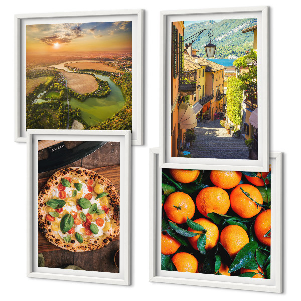 Ensemble de 4 tableaux Rue des collines des rivières italiennes
