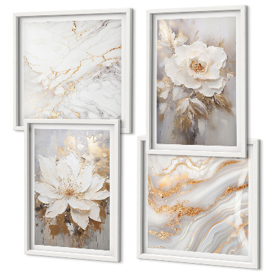 Ensemble de 4 tableaux Fleurs abstraites marbre