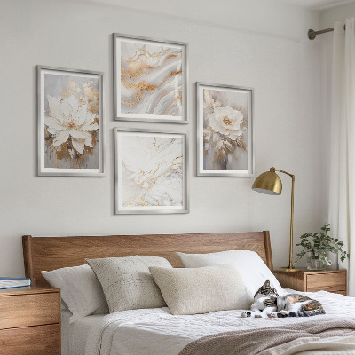 Ensemble de 4 tableaux Fleurs abstraites marbre