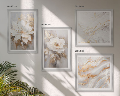 Ensemble de 4 tableaux Fleurs abstraites marbre