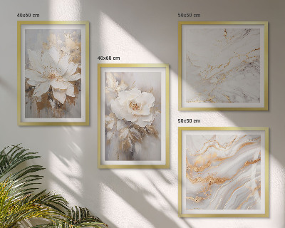 Ensemble de 4 tableaux Fleurs abstraites marbre