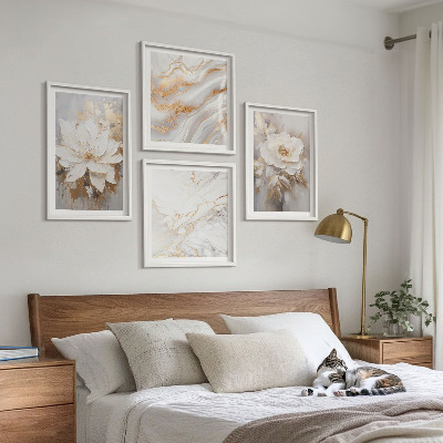 Ensemble de 4 tableaux Fleurs abstraites marbre