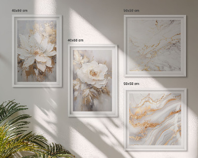 Ensemble de 4 tableaux Fleurs abstraites marbre