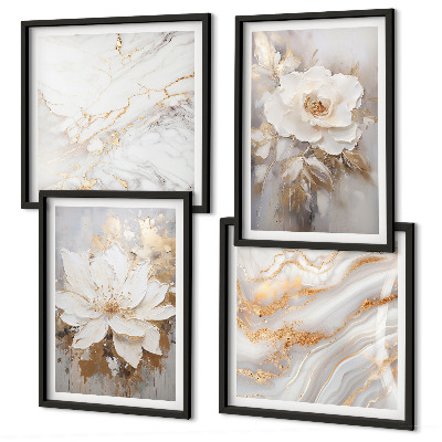 Ensemble de 4 tableaux Fleurs abstraites marbre