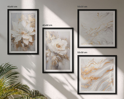 Ensemble de 4 tableaux Fleurs abstraites marbre