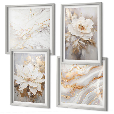 Ensemble de 4 tableaux Fleurs abstraites marbre