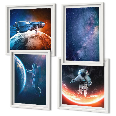 Ensemble de 4 tableaux Astronautes de l'espace étoiles