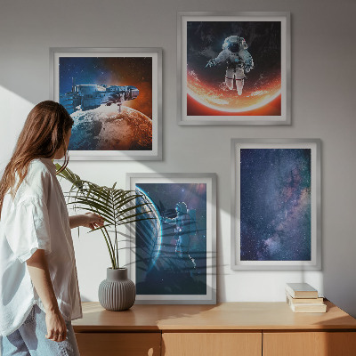 Ensemble de 4 tableaux Astronautes de l'espace étoiles