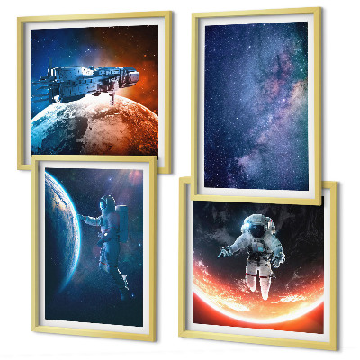 Ensemble de 4 tableaux Astronautes de l'espace étoiles