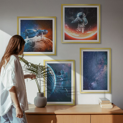 Ensemble de 4 tableaux Astronautes de l'espace étoiles