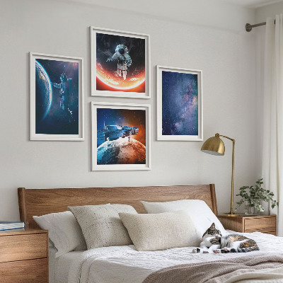 Ensemble de 4 tableaux Astronautes de l'espace étoiles