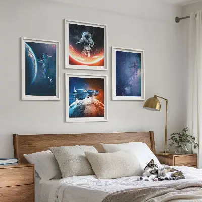 Ensemble de 4 tableaux sur le thème des astronautes et des étoiles