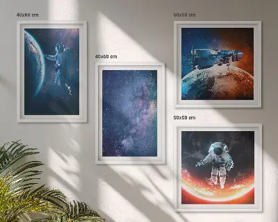 Ensemble de 4 tableaux sur le thème des astronautes et des étoiles