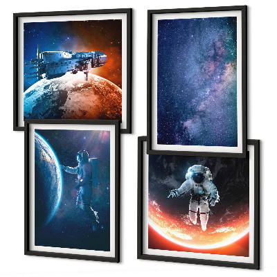 Ensemble de 4 tableaux Astronautes de l'espace étoiles