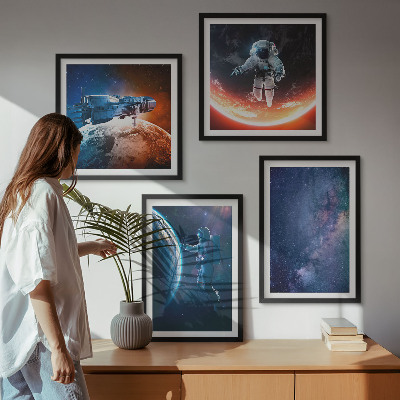 Ensemble de 4 tableaux Astronautes de l'espace étoiles