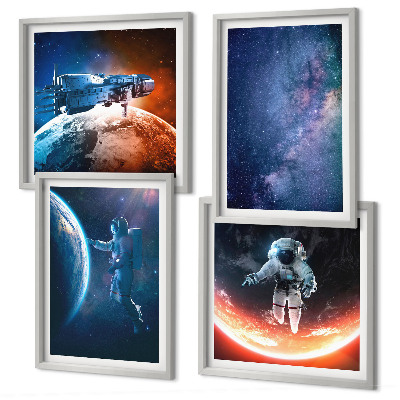Ensemble de 4 tableaux Astronautes de l'espace étoiles