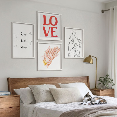 Mur de tableaux Illustrations familiales, panneaux de maison