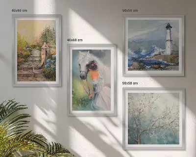 Tableau polyptyque 2 cadres paysage représentant une fille et un cheval