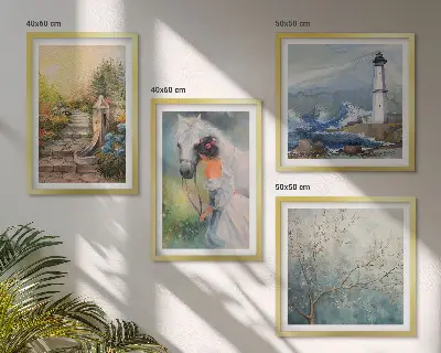 Tableau polyptyque 2 cadres paysage représentant une fille et un cheval