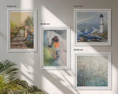 Tableau polyptyque 2 cadres paysage représentant une fille et un cheval