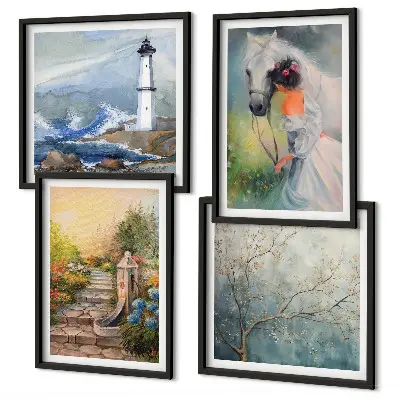 Tableau polyptyque 2 cadres paysage représentant une fille et un cheval