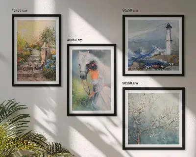 Tableau polyptyque 2 cadres paysage représentant une fille et un cheval