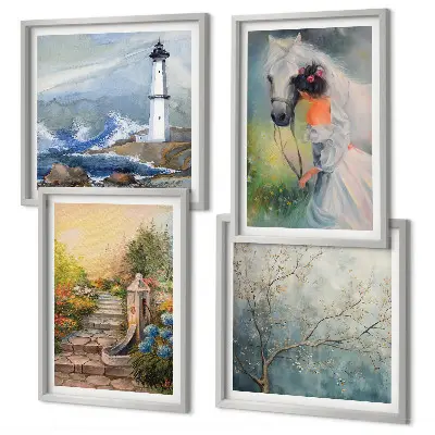 Tableau polyptyque 2 cadres paysage représentant une fille et un cheval