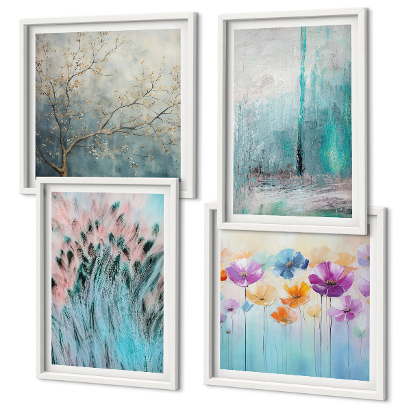 Ensemble de 4 tableaux Motifs de fond de fleurs pastel
