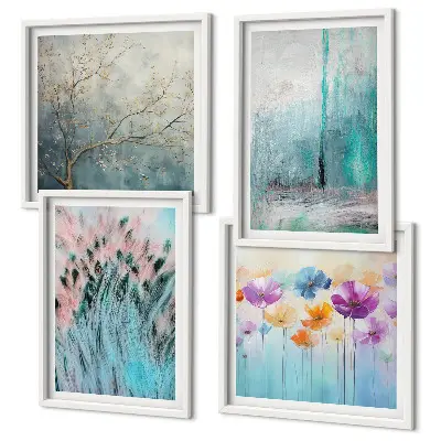 Ensemble de 4 tableaux motifs de fleurs aux tons pastel