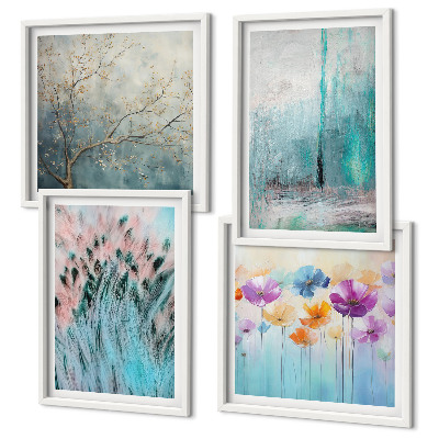Ensemble de 4 tableaux Motifs de fond de fleurs pastel