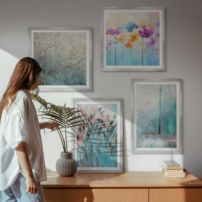Ensemble de 4 tableaux Motifs de fond de fleurs pastel
