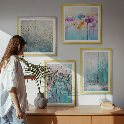 Ensemble de 4 tableaux Motifs de fond de fleurs pastel