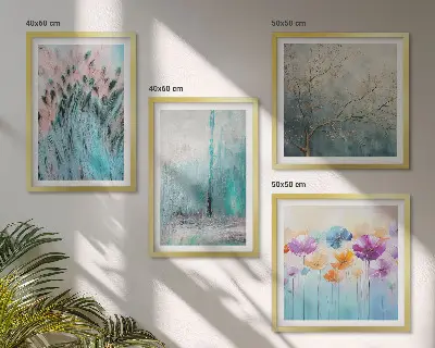 Ensemble de 4 tableaux motifs de fleurs aux tons pastel