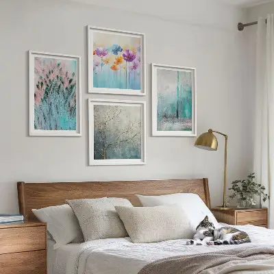 Ensemble de 4 tableaux motifs de fleurs aux tons pastel