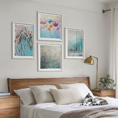 Ensemble de 4 tableaux Motifs de fond de fleurs pastel