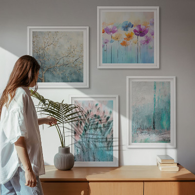 Ensemble de 4 tableaux Motifs de fond de fleurs pastel