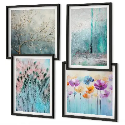 Ensemble de 4 tableaux motifs de fleurs aux tons pastel