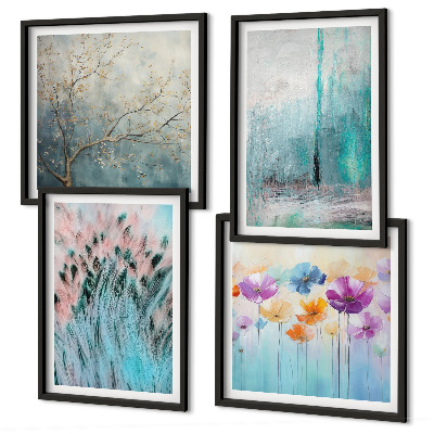 Ensemble de 4 tableaux Motifs de fond de fleurs pastel