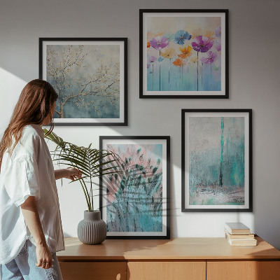 Ensemble de 4 tableaux Motifs de fond de fleurs pastel