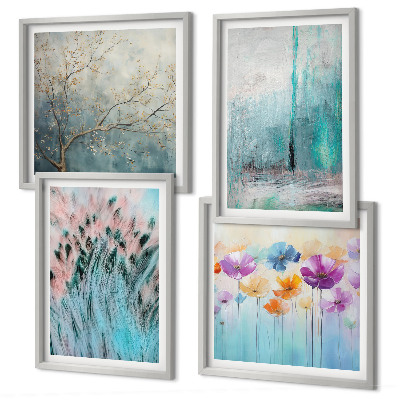 Ensemble de 4 tableaux Motifs de fond de fleurs pastel