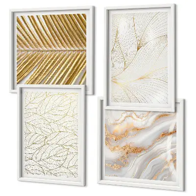Polyptyque de 2 cadres motifs de feuilles et marbre abstrait
