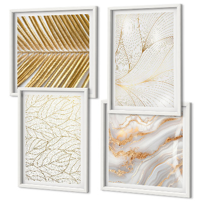 Polyptyque z cadres Motifs de feuilles, marbre abstrait
