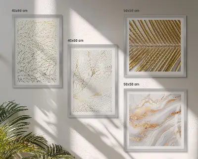 Polyptyque de 2 cadres motifs de feuilles et marbre abstrait