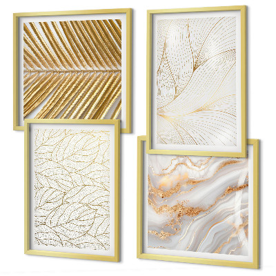 Polyptyque z cadres Motifs de feuilles, marbre abstrait