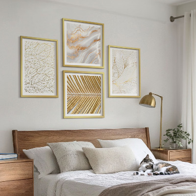 Polyptyque z cadres Motifs de feuilles, marbre abstrait